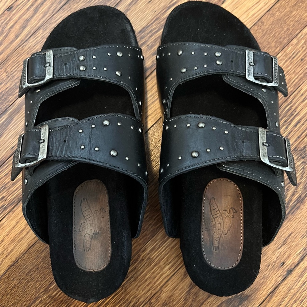 Freebird Women’s Asher Black Leather Studded Sandals, Size 10